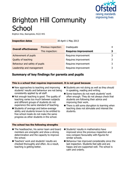 Brighton Hill Community School Brighton Way, Basingstoke, RG22 4HS