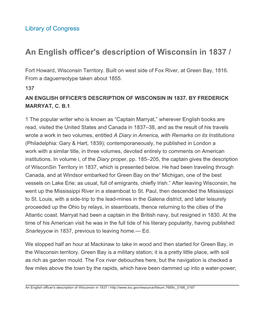 An English Officer's Description of Wisconsin in 1837