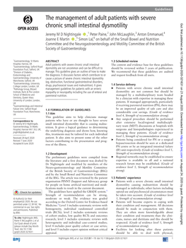 The Management of Adult Patients with Severe Chronic Small Intestinal Dysmotility Gut: First Published As 10.1136/Gutjnl-2020-321631 on 21 August 2020