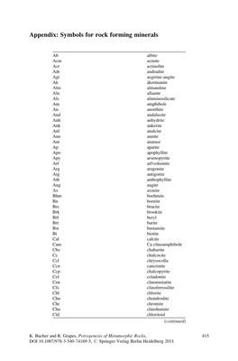 Appendix: Symbols for Rock Forming Minerals