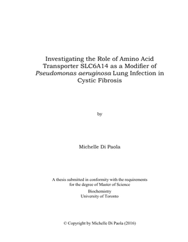 Investigating the Role of Amino Acid Transporter SLC6A14 As a Modifier of Pseudomonas Aeruginosa Lung Infection in Cystic Fibrosis