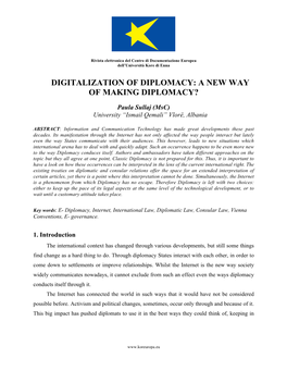 Digitalization of Diplomacy: a New Way of Making Diplomacy?