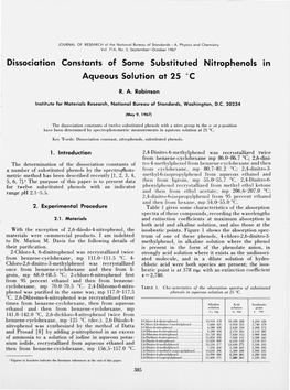 Dissociation Constants of Some Substituted Nitrophenols in Aqueous Solution at 25 Degrees C