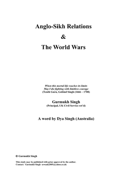 Anglo-Sikh Relations & the World Wars