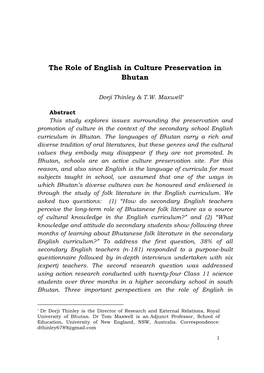 The Role of English in Culture Preservation in Bhutan