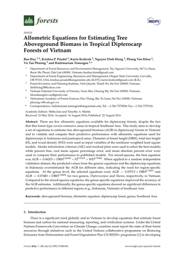 Allometric Equations for Estimating Tree Aboveground Biomass in Tropical Dipterocarp Forests of Vietnam