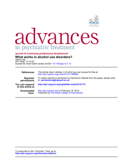 What Works in Alcohol Use Disorders? Jason Luty APT 2006, 12:13-22