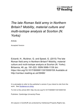 Mobility, Material Culture and Multi-Isotope Analysis at Scorton (N