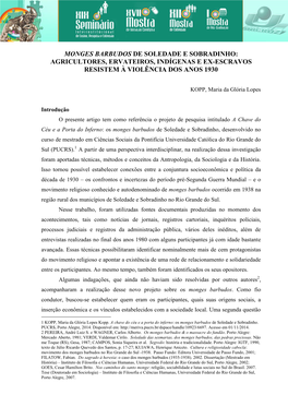 Monges Barbudos De Soledade E Sobradinho: Agricultores, Ervateiros, Indígenas E Ex-Escravos Resistem À Violência Dos Anos 1930