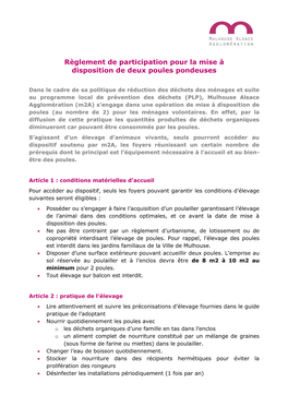 Règlement De Participation Pour La Mise À Disposition De Deux Poules Pondeuses