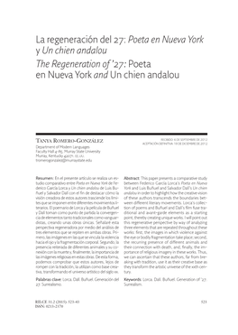 Poeta En Nueva York Y Un Chien Andalou the Regeneration of ’27: Poeta En Nueva York and Un Chien Andalou