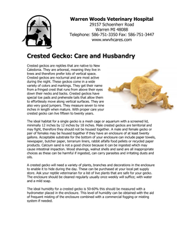 Crested Gecko: Care and Husbandry