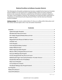 Doctor and Hospital List, Kolkata Consular District