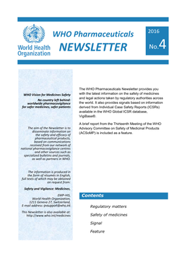 WHO Pharmaceuticals Newsletter