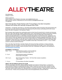 Slam Poets @ Alley Theatre Partners with 5 Annual Bayou City Slam Competition Students Work Directly with Nationally Recognized