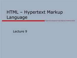 HTML – Hypertext Markup Language