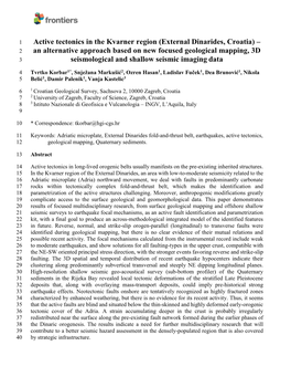 Active Tectonics in the Kvarner Region (External Dinarides, Croatia) – An