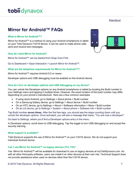 Mirror for Android™ Faqs