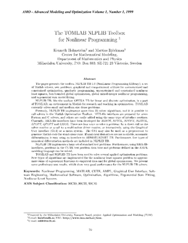 The TOMLAB NLPLIB Toolbox for Nonlinear Programming 1