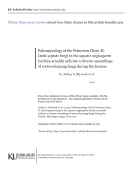 Paleomycology of the Princeton Chert. II. Dark-Septate Fungi in the Aquatic Angiosperm Eorhiza Arnoldii Indicate a Diverse Assem