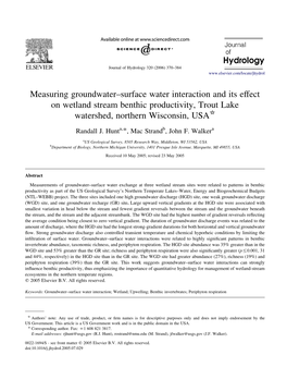 Measuring Groundwater–Surface Water Interaction and Its Effect on Wetland Stream Benthic Productivity, Trout Lake Watershed, Northern Wisconsin, USA*