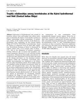 Trophic Relationships Among Invertebrates at the Kairei Hydrothermal Vent ﬁeld (Central Indian Ridge)