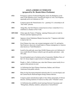ASIAN-AMERICAN TIMELINE (Prepared by Dr