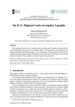 On D. G. Higman's Note on Regular 3-Graphs