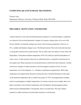 Computing Quantum Phase Transitions Preamble