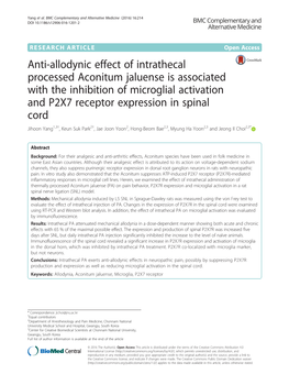 Anti-Allodynic Effect of Intrathecal Processed Aconitum Jaluense Is