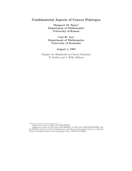 Combinatorial Aspects of Convex Polytopes Margaret M