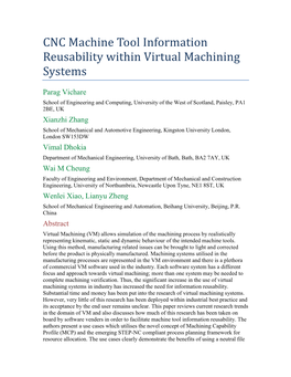 CNC Machine Tool Information Reusability Within Virtual Machining Systems
