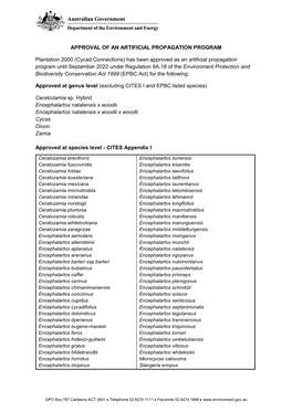 Approval of an Artificial Propagation Program