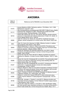 Reference List Concerning Anosmia