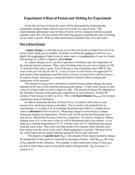 Experiment 4-Heat of Fusion and Melting Ice Experiment