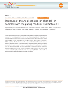 Structure of the Acid-Sensing Ion Channel 1 in Complex with the Gating Modiﬁ Er Psalmotoxin 1