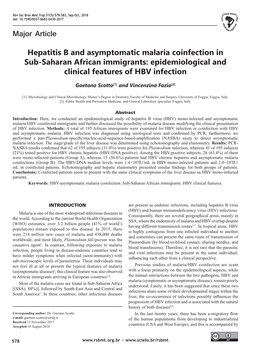 Major Article Hepatitis B and Asymptomatic Malaria Coinfection in Sub-Saharan African Immigrants: Epidemiological and Clinical