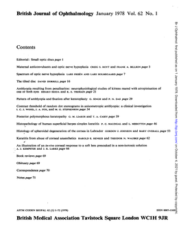 British Journal of Ophthalmology January 1978 Vol. 62 No. 1 Br J Ophthalmol: First Published As on 1 January 1978