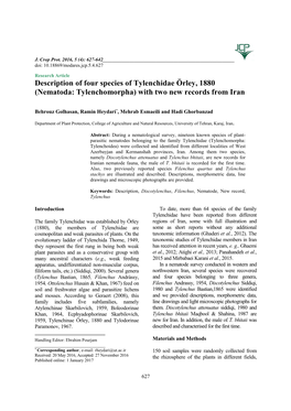 Description of Four Species of Tylenchidae Örley, 1880 (Nematoda: Tylenchomorpha) with Two New Records from Iran