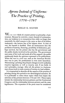 Aprons Instead of Uniforms: the Practice of Printing, 1776-1787