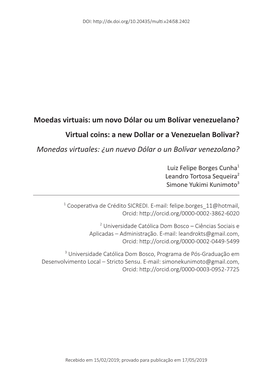 Moedas Virtuais: Um Novo Dólar Ou Um Bolívar Venezuelano?