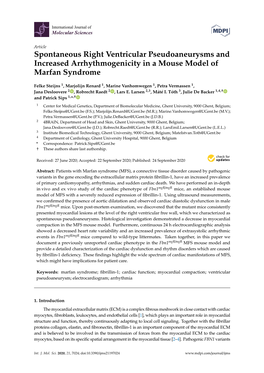 Spontaneous Right Ventricular Pseudoaneurysms and Increased Arrhythmogenicity in a Mouse Model of Marfan Syndrome