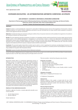 Esculetin) - an Antirheumatoid Arthritic Compound: an Update