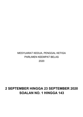 2 September Hingga 23 September 2020 Soalan No. 1 Hingga 143 No Soalan: 1