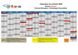 Calendrier De Collecte 2020 Secteur Gouzon Ordures Ménagères / Emballages Recyclables
