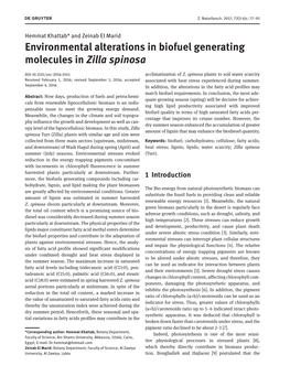 Environmental Alterations in Biofuel Generating Molecules in Zilla Spinosa