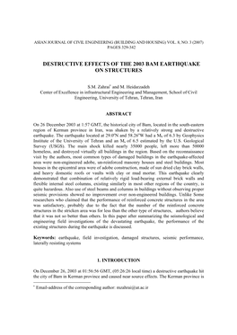 Destructive Effects of the 2003 Bam Earthquake on Structures