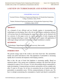 A Review on Turbocharger and Supercharger