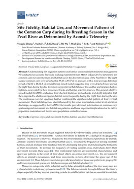 Site Fidelity, Habitat Use, and Movement Patterns of the Common Carp During Its Breeding Season in the Pearl River As Determined by Acoustic Telemetry