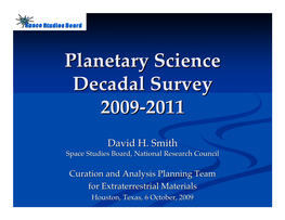Planetary Science Decadal Survey 2009-2011